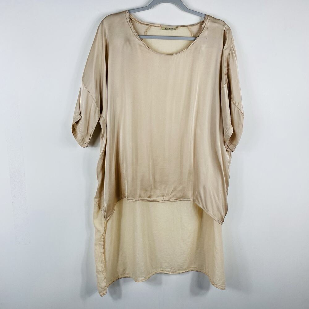 Stark X Size Large High Low Tunic Top Tan Boho Art To Wear Casual